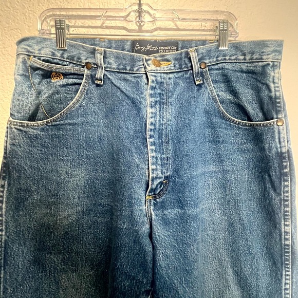 Wrangler George Strait Cowboy Cut Jeans Mens 35x36 Blue Denim Logo‎ Relaxed Fit - Picture 6 of 16